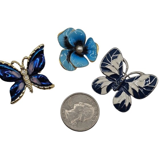 VTG Brooch 3PC Set Silver Tone Whimsy Fairycore Enchanting Butterfly Florals Pin - Picture 12 of 13
